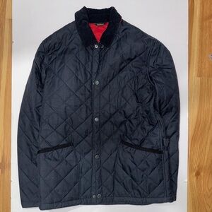 Barbour Yordell Quilted Jacket – Men’s Medium – Navy Blue – Corduroy Collar